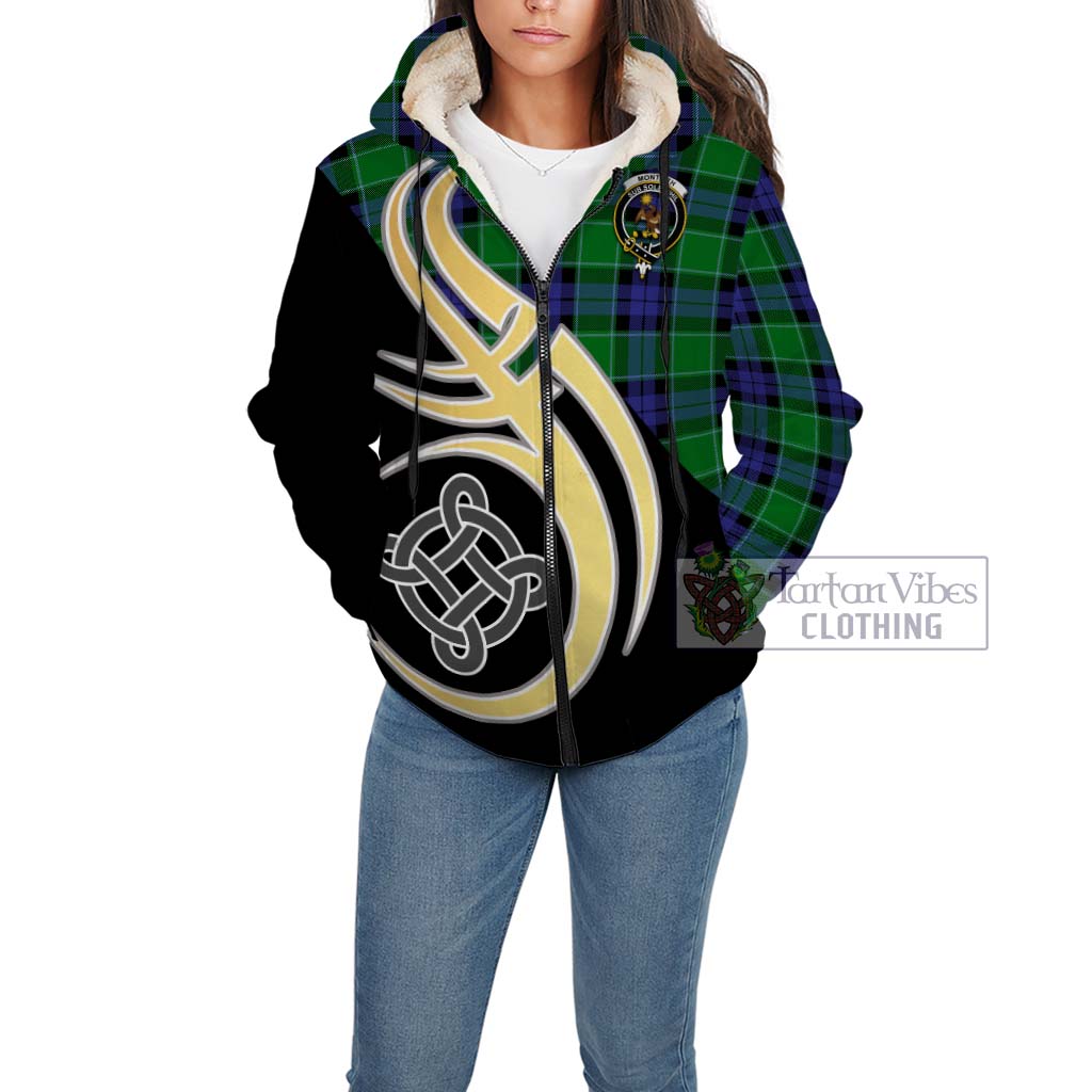 Monteith Tartan Sherpa Hoodie with Family Crest and Celtic Symbol Style Unisex - Tartan Vibes Clothing