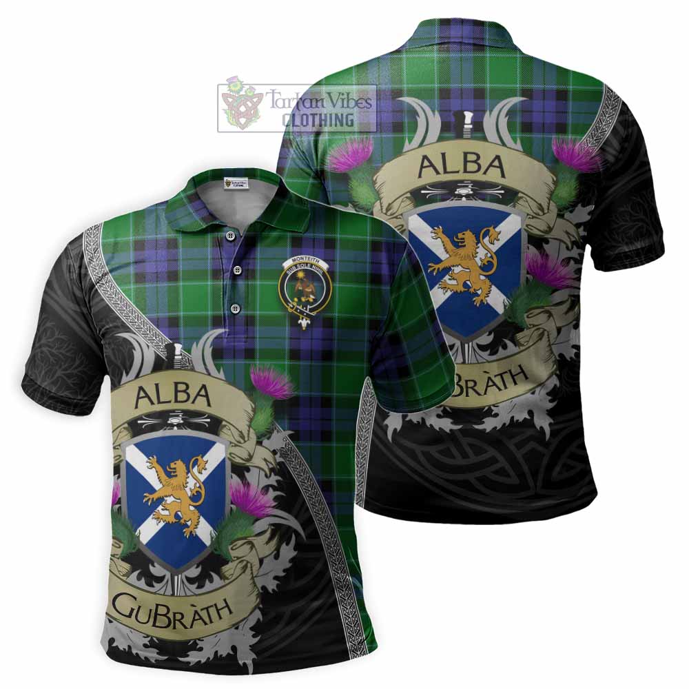 Monteith Tartan Family Crest Polo Shirt Lion Rampant Royal Thistle Shield Celtic Inspired - Tartan Vibes Clothing