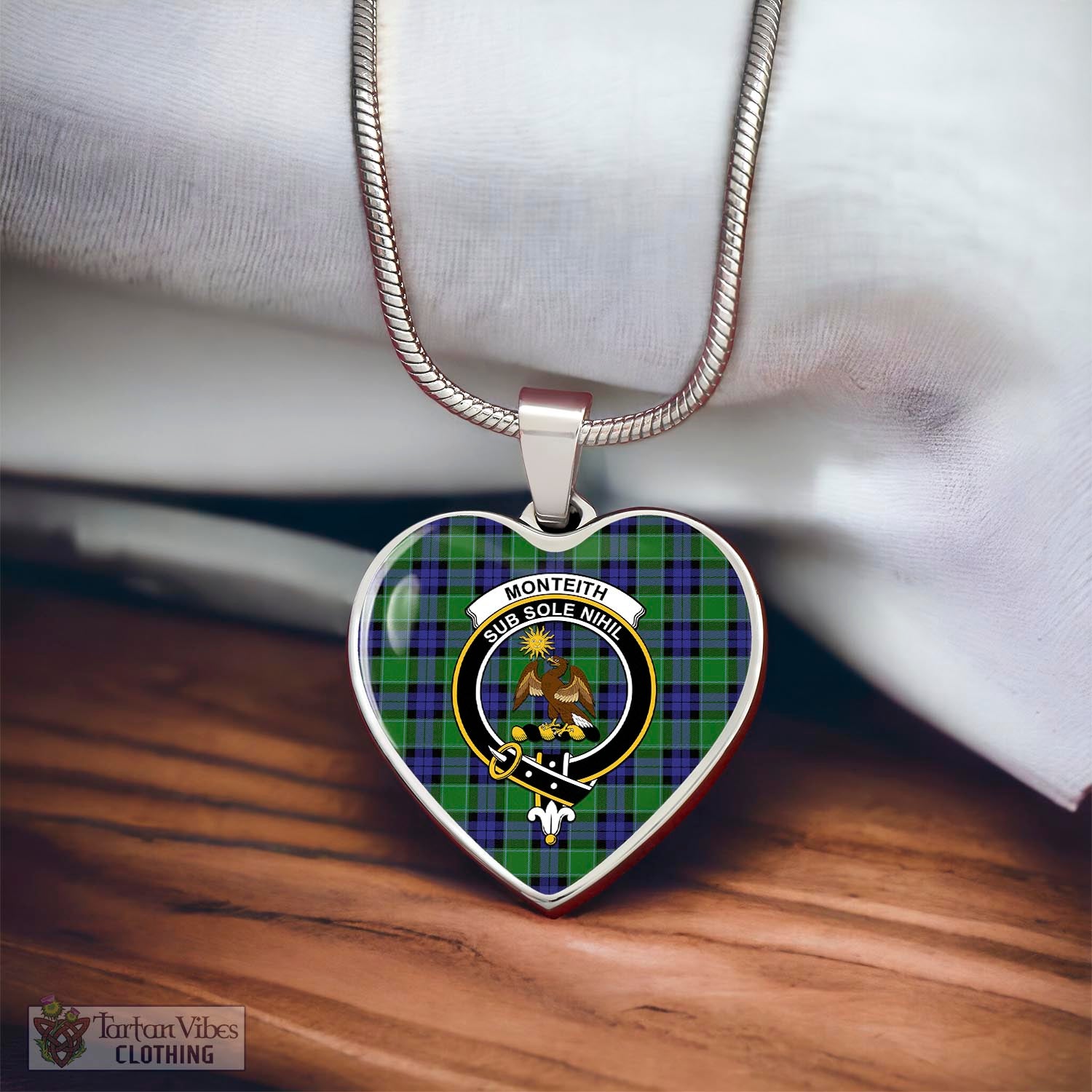Tartan Vibes Clothing Monteith Tartan Heart Necklace with Family Crest
