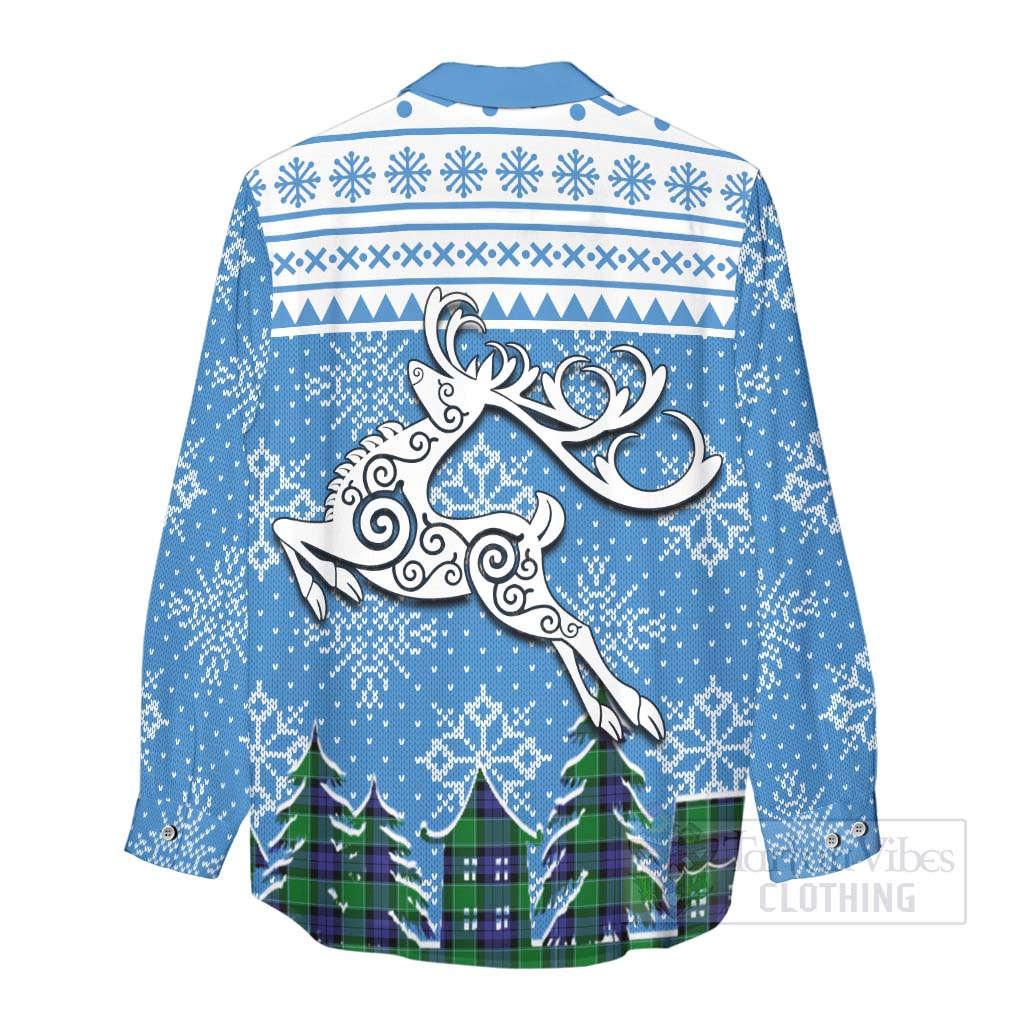 Monteith Clan Christmas Women's Casual Shirt Celtic Reindeer Style - Tartan Vibes Clothing