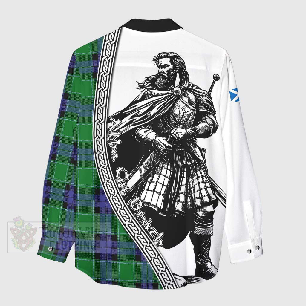 Monteith Tartan Clan Crest Women's Casual Shirt with Highlander Warrior Celtic Style - Tartan Vibes Clothing