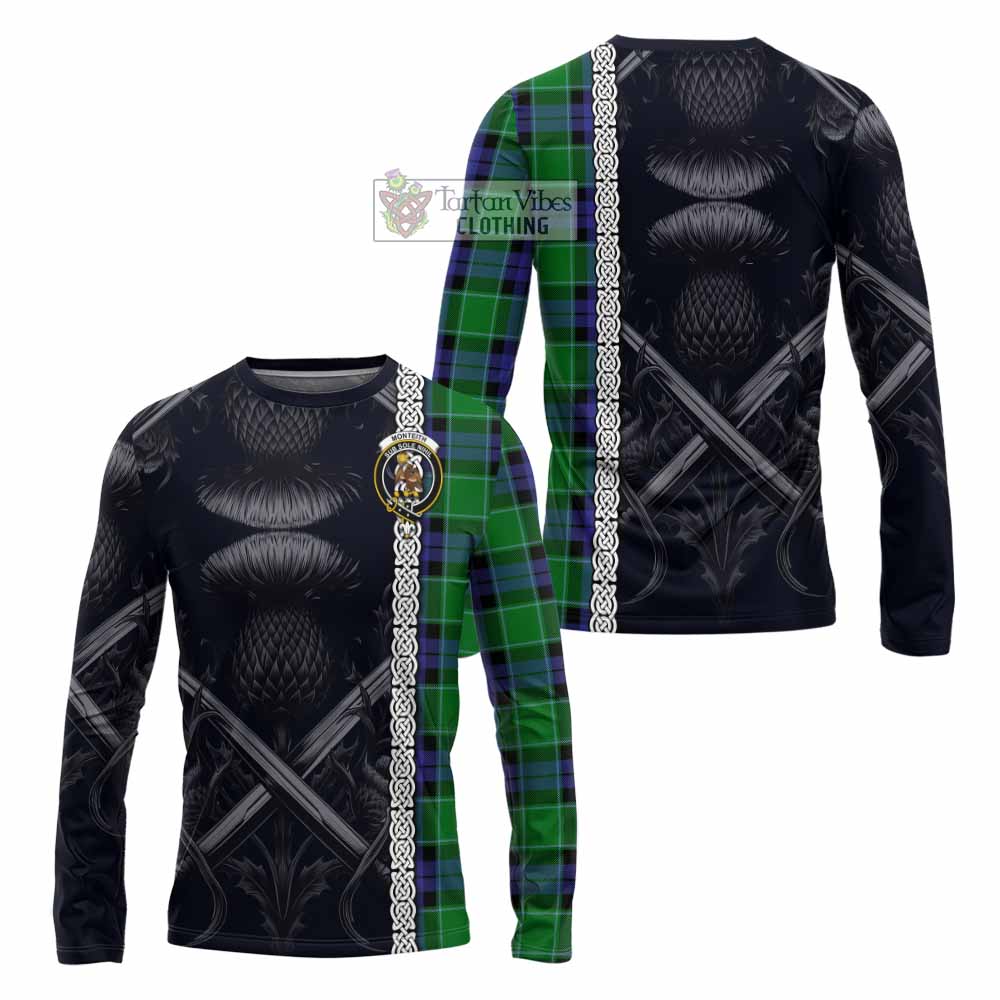 Monteith Tartan Long Sleeve T-Shirt with Family Crest Cross Sword Thistle Celtic Vibes - Tartan Vibes Clothing