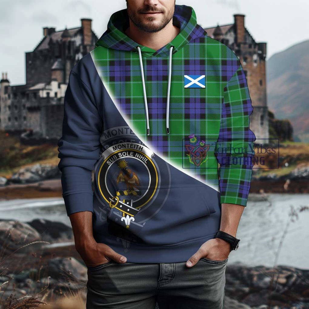 Monteith Tartan Hoodie with Personalised National Flag and Family Crest Half Style - Tartan Vibes Clothing