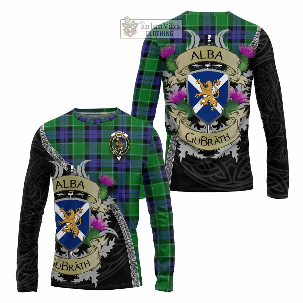 Monteith Tartan Family Crest Long Sleeve T-Shirt Lion Rampant Royal Thistle Shield Celtic Inspired - Tartan Vibes Clothing