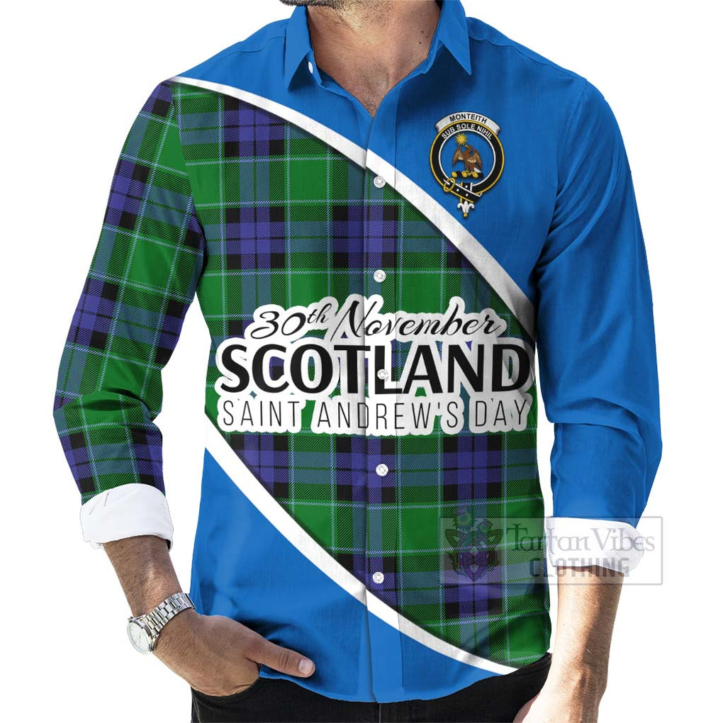 Monteith Family Crest Tartan Long Sleeve Button Shirt Celebrate Saint Andrew's Day in Style - Tartan Vibes Clothing
