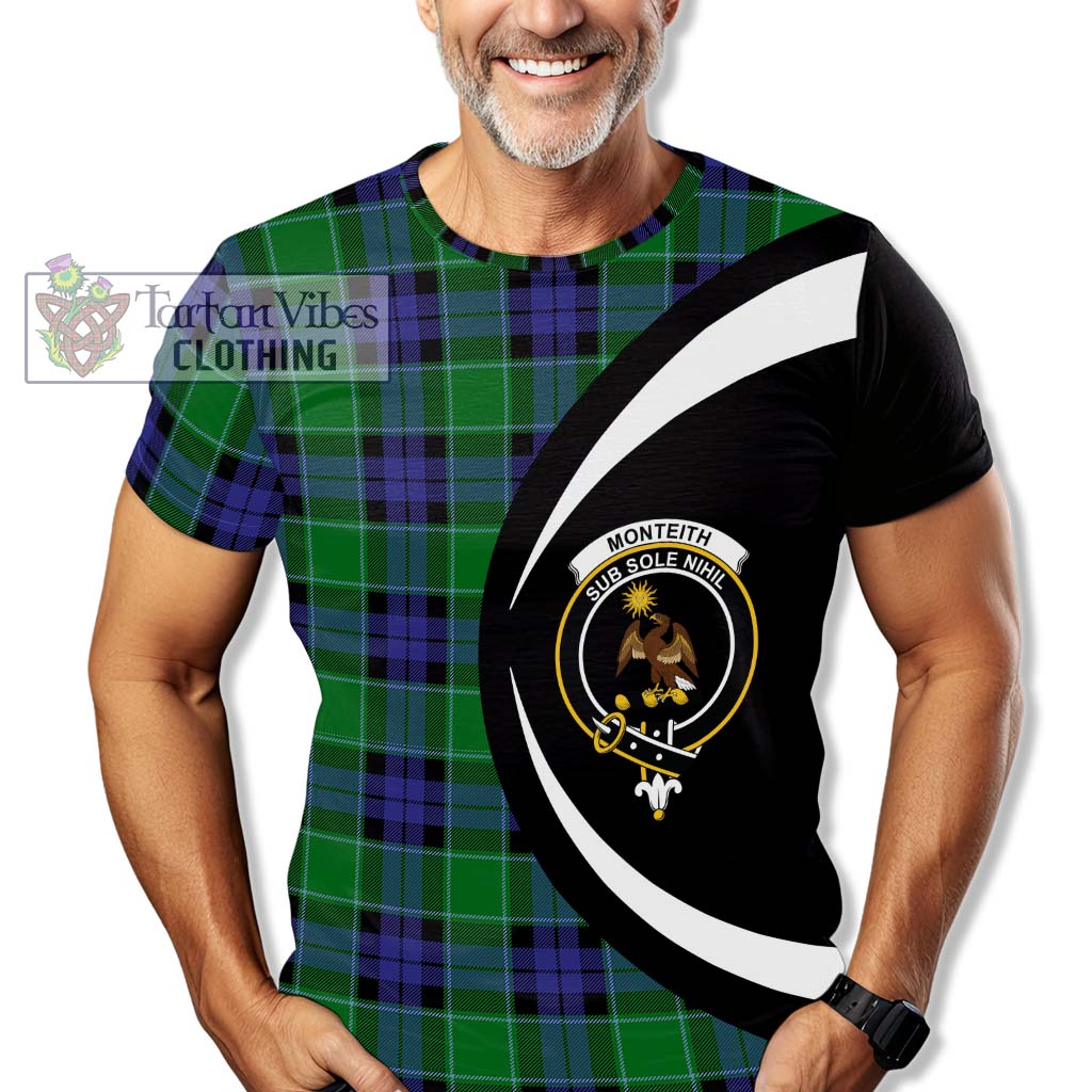 Monteith Tartan T-Shirt with Family Crest Circle Style - Tartan Vibes Clothing