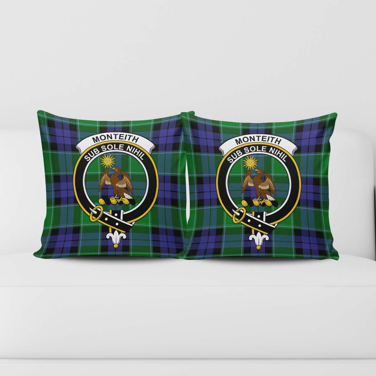 Monteith Tartan Pillow Cover with Family Crest - Tartan Vibes Clothing
