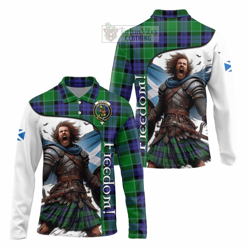 Tartan Vibes Clothing Monteith Crest Tartan Long Sleeve Polo Shirt Inspired by the Freedom of Scottish Warrior