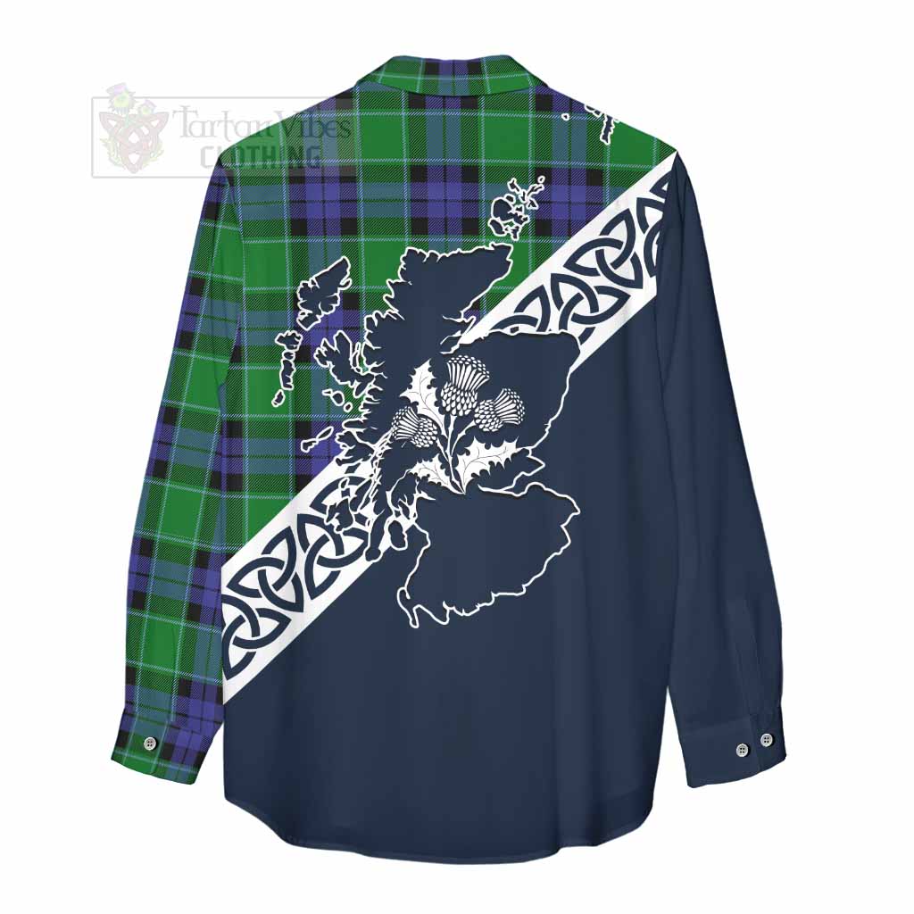 Monteith Tartan Women's Casual Shirt Featuring Thistle and Scotland Map - Tartan Vibes Clothing