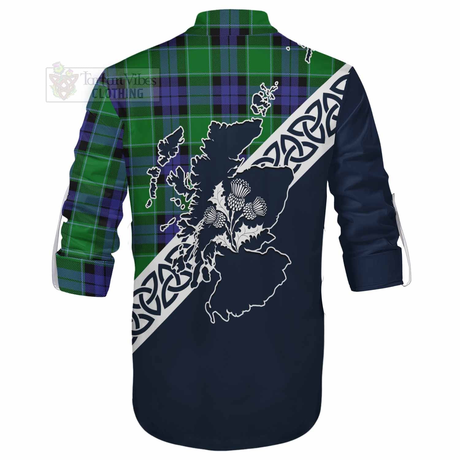 Monteith Tartan Ghillie Kilt Shirt Featuring Thistle and Scotland Map - Tartan Vibes Clothing
