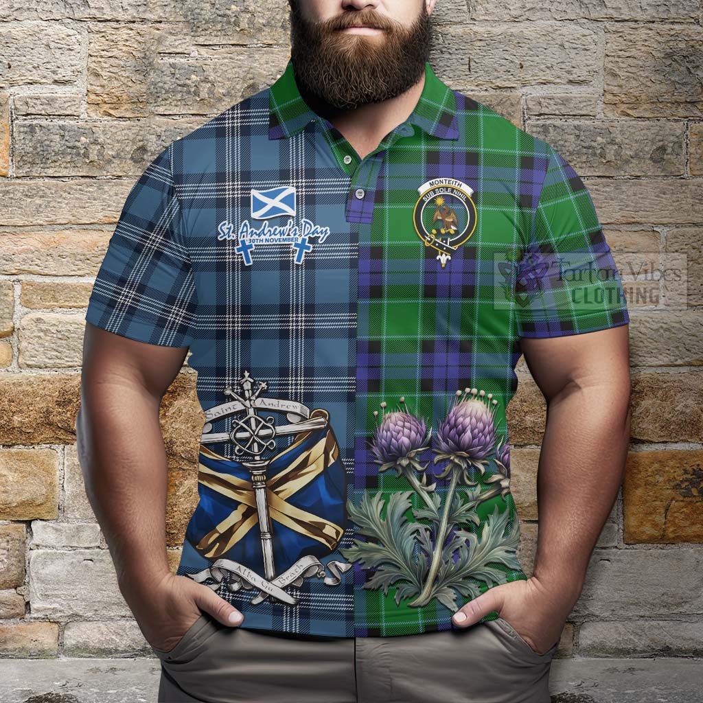 Monteith Tartan Polo Shirt Happy St. Andrew's Day Half Tartan Style - Tartan Vibes Clothing