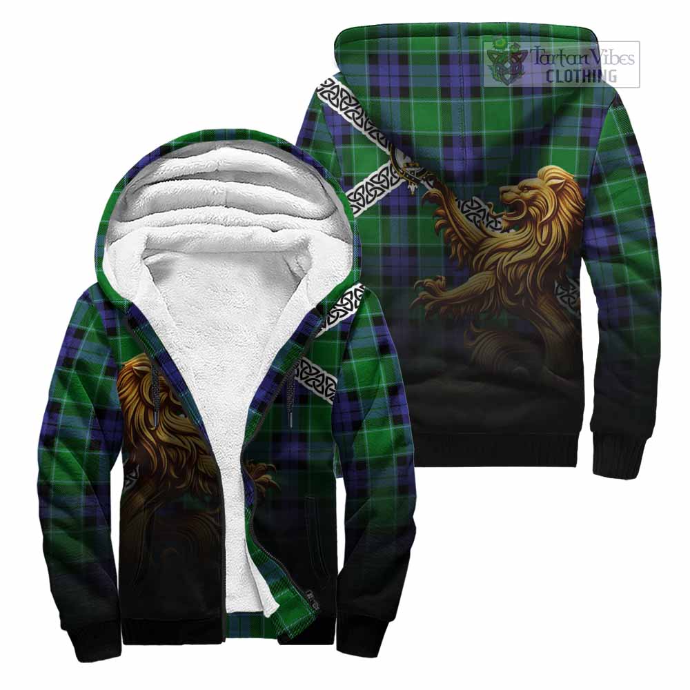 Monteith Crest Tartan Sherpa Hoodie with Golden Lion Emblem Celtic Style Unisex - Tartan Vibes Clothing