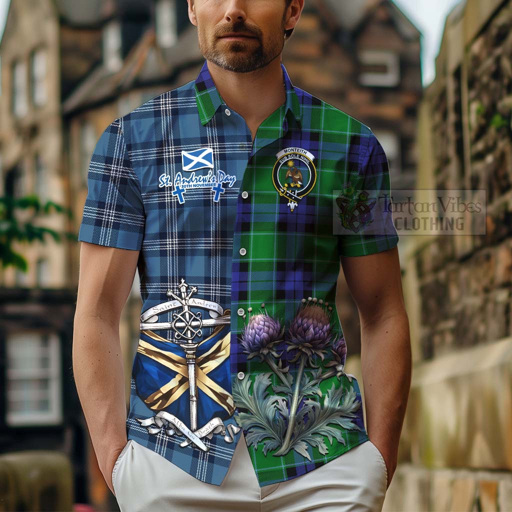 Monteith Tartan Hawaiian Shirt Happy St. Andrew's Day Half Tartan Style - Tartan Vibes Clothing