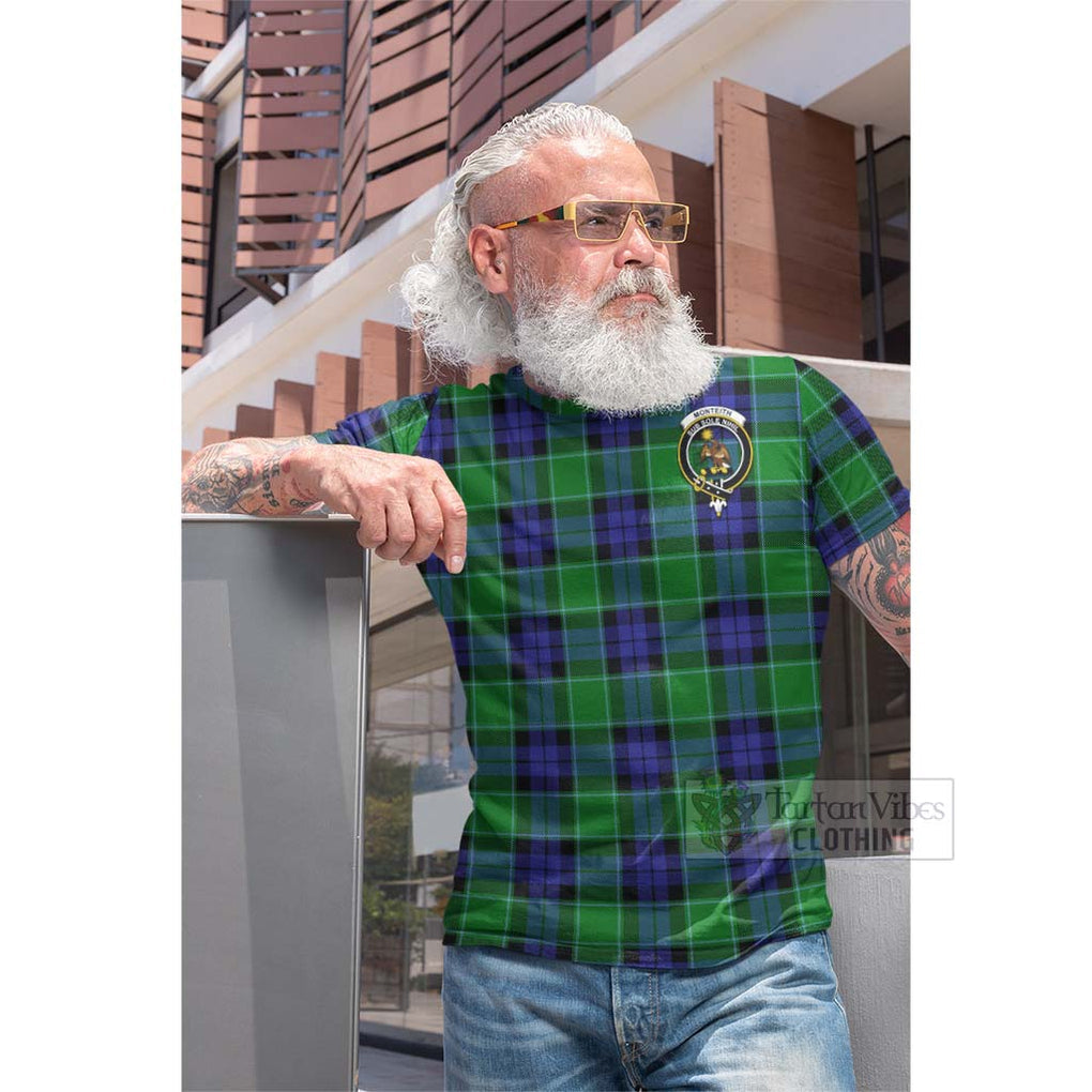 Monteith Tartan Cotton T-shirt with Family Crest Celtic Skull Style - Tartan Vibes Clothing