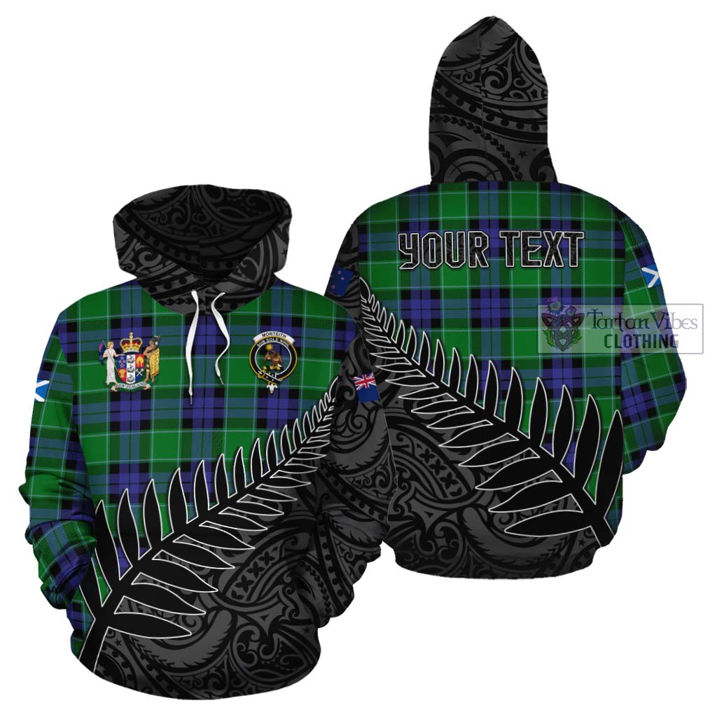 Tartan Vibes Clothing Monteith Crest Tartan Cotton Hoodie with New Zealand Silver Fern Half Style