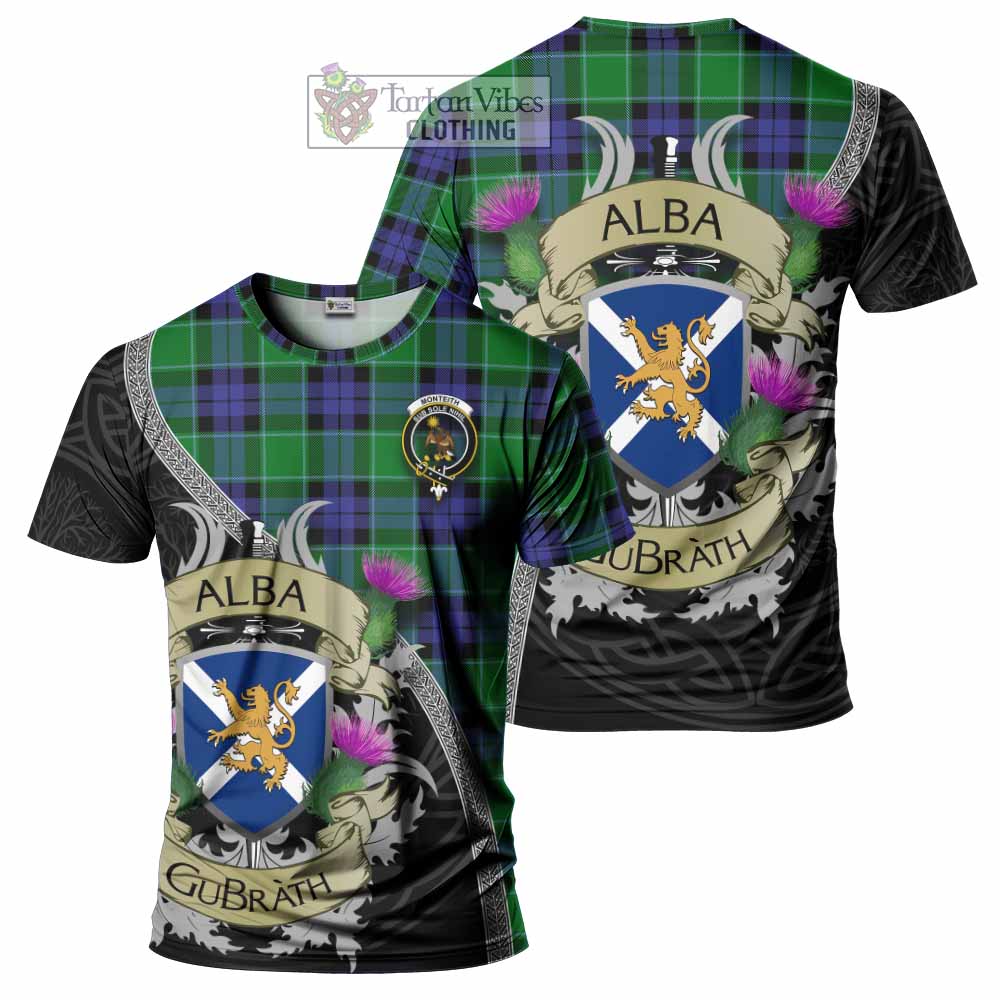 Monteith Tartan Family Crest T-Shirt Lion Rampant Royal Thistle Shield Celtic Inspired - Tartan Vibes Clothing