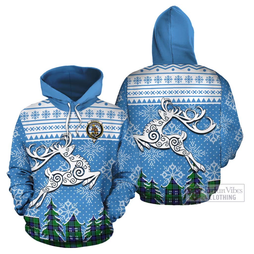 Monteith Clan Christmas Cotton Hoodie Celtic Reindeer Style Zip Hoodie - Tartan Vibes Clothing
