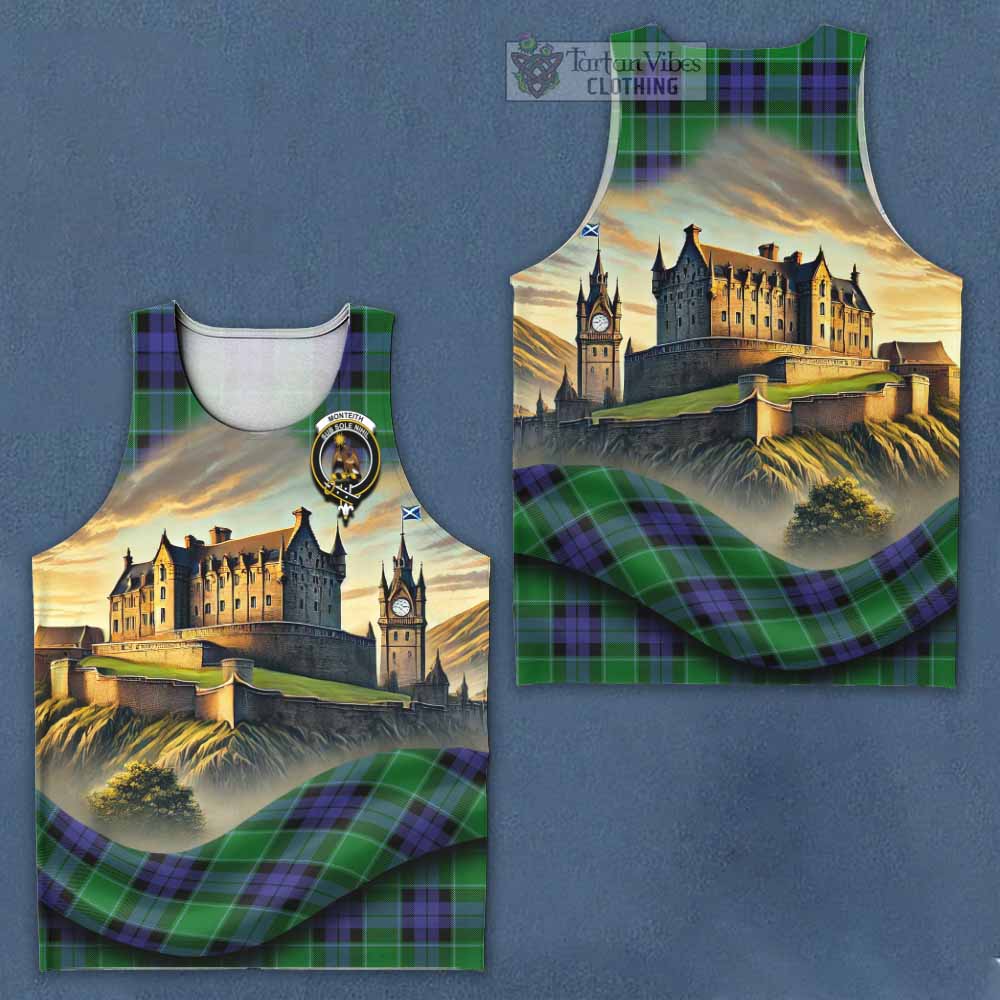 Monteith Tartan Family Crest Men's Tank Top with Scottish Ancient Castle Style - Tartan Vibes Clothing