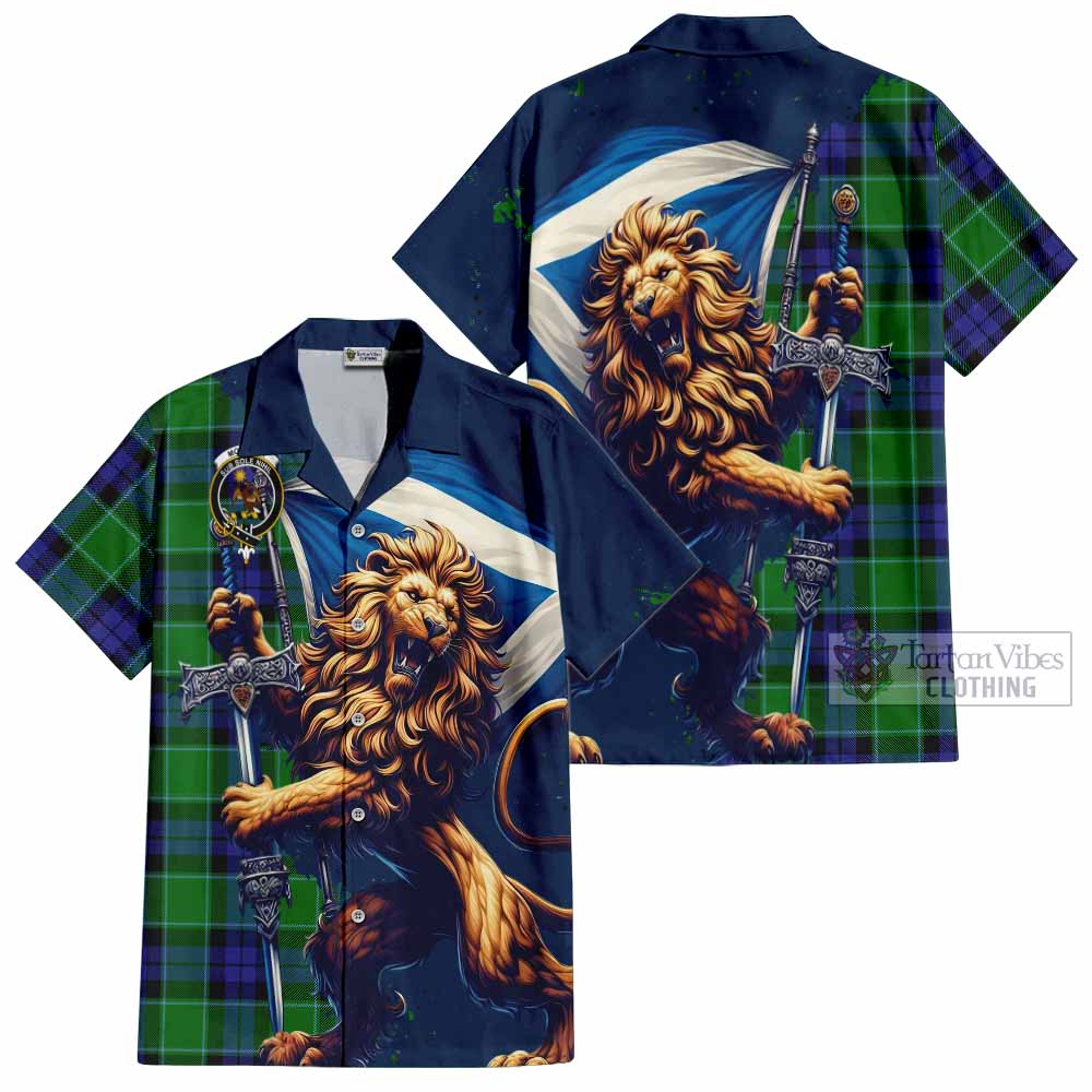 Monteith Tartan Family Crest Hawaiian Shirt with Scottish Majestic Lion - Tartan Vibes Clothing