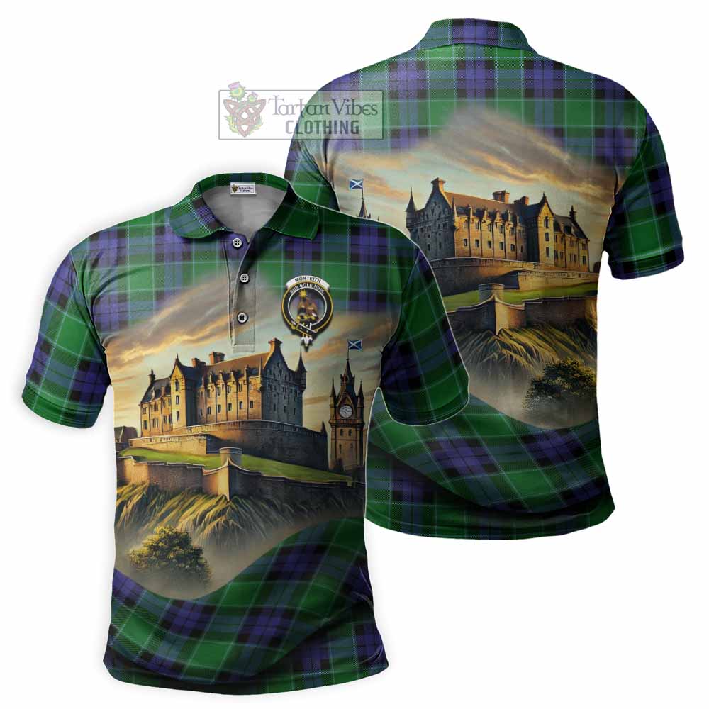 Tartan Vibes Clothing Monteith Tartan Family Crest Polo Shirt with Scottish Ancient Castle Stype