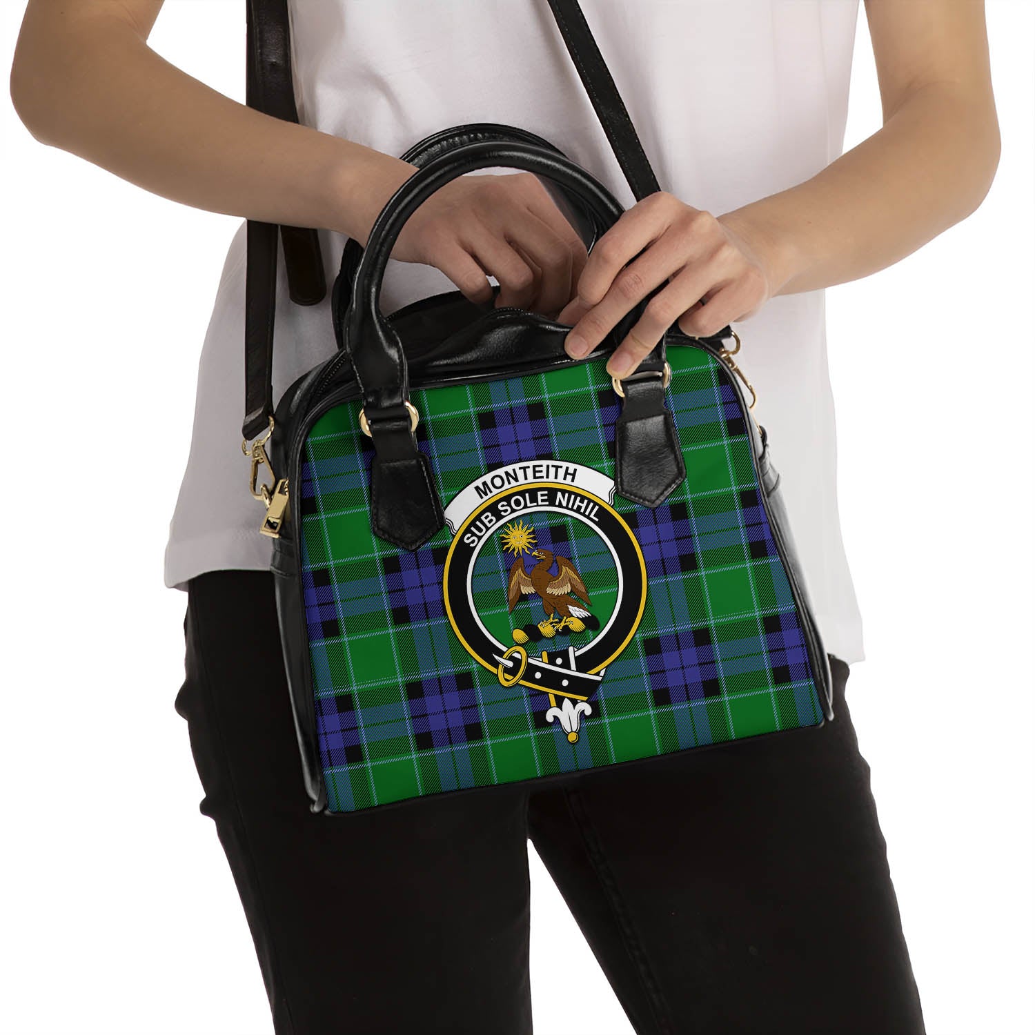 Monteith Tartan Shoulder Handbags with Family Crest - Tartan Vibes Clothing
