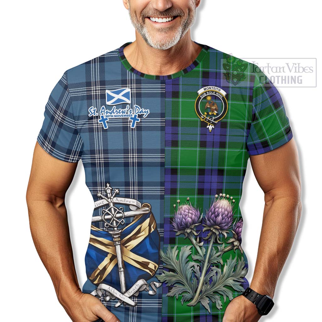 Monteith Tartan T-Shirt Happy St. Andrew's Day Half Tartan Style - Tartan Vibes Clothing