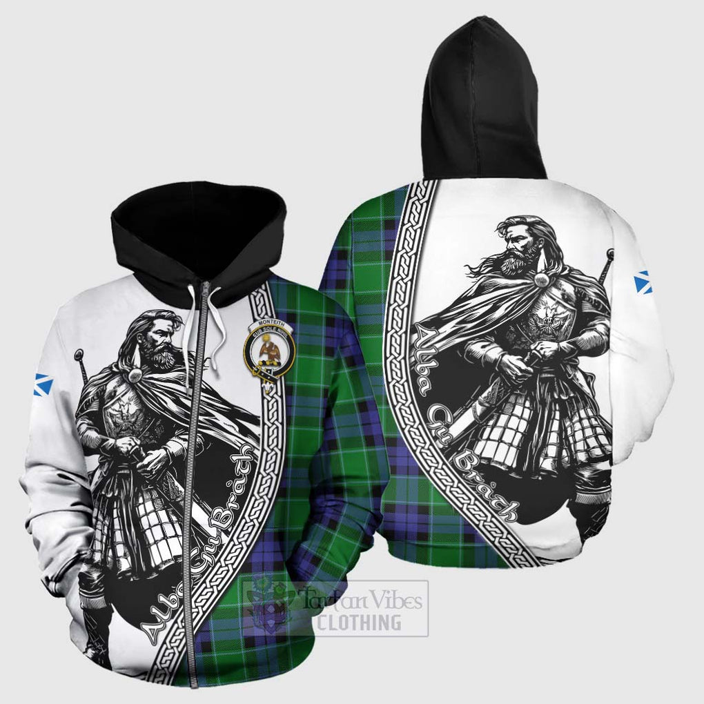 Monteith Tartan Clan Crest Hoodie with Highlander Warrior Celtic Style - Tartan Vibes Clothing