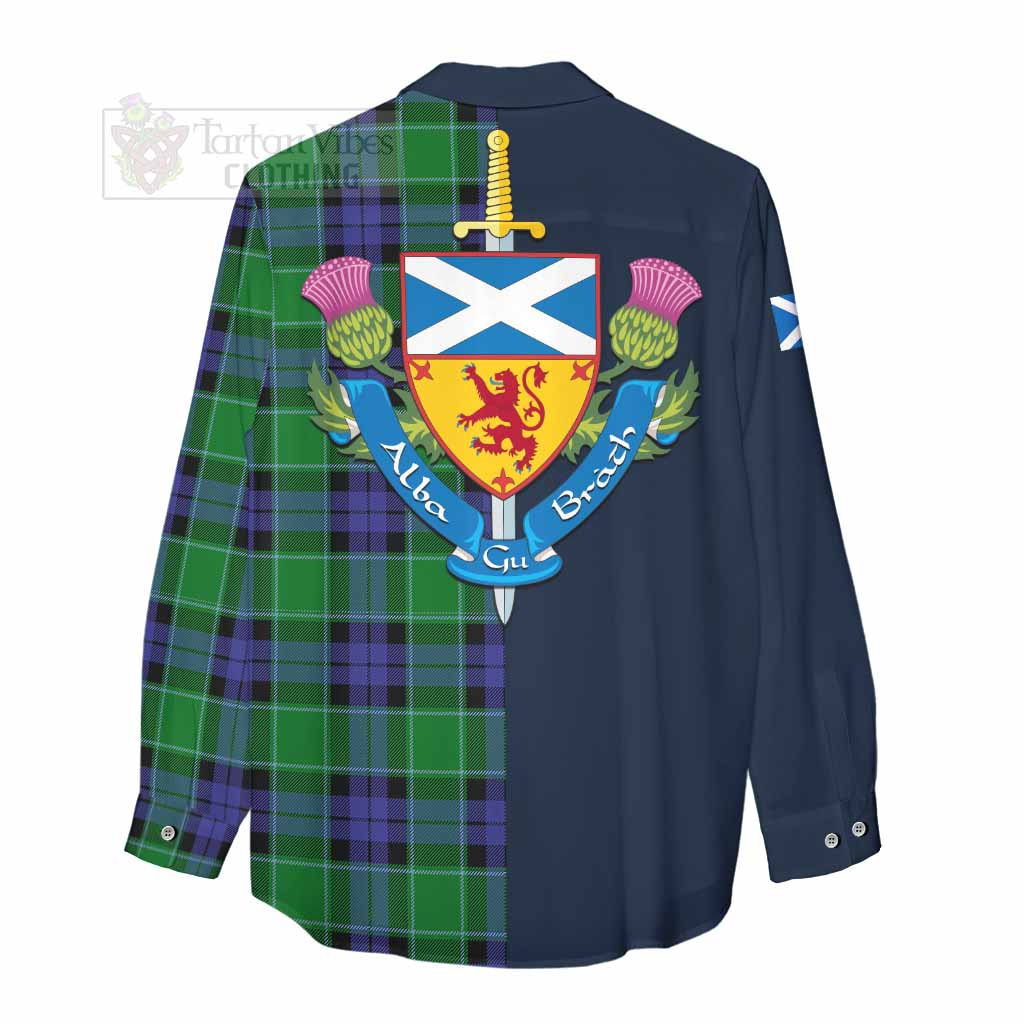 Monteith Tartan Women's Casual Shirt Alba with Scottish Lion Royal Arm Half Style - Tartan Vibes Clothing