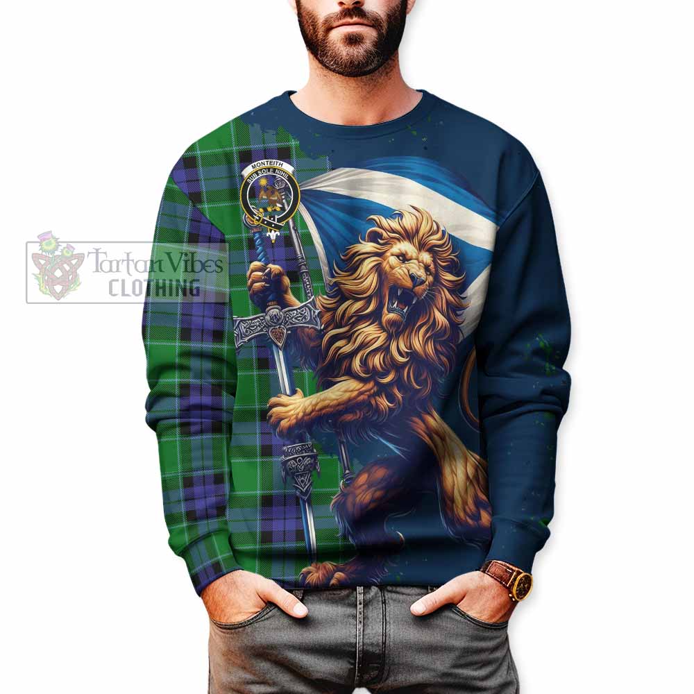 Monteith Tartan Family Crest Sweatshirt with Scottish Majestic Lion - Tartan Vibes Clothing