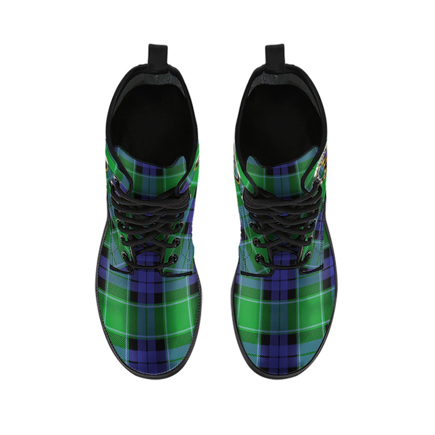 Monteith Tartan Leather Boots with Family Crest - Tartan Vibes Clothing