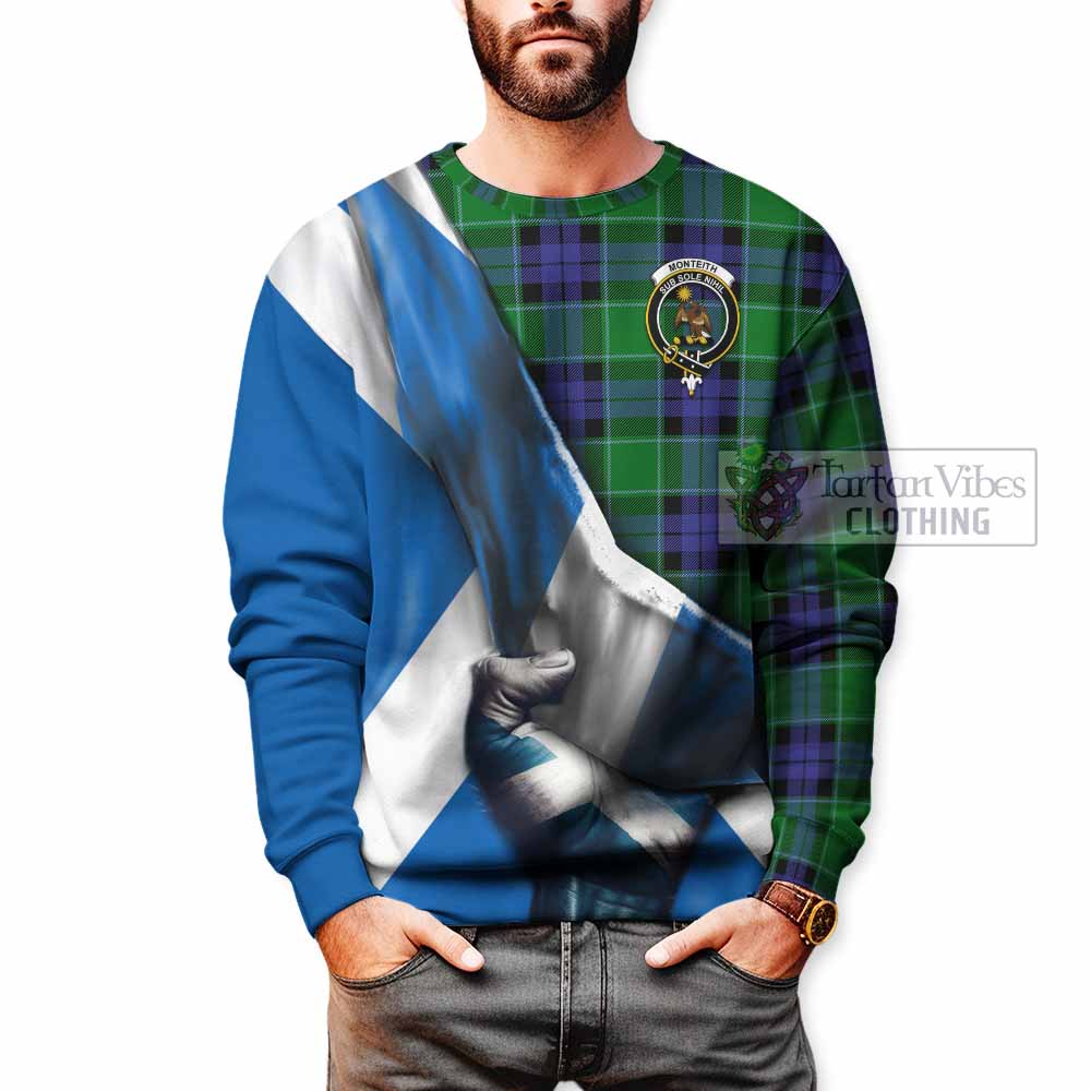 Monteith Tartan Sweatshirt with Family Crest Scotland Patriotic Style - Tartan Vibes Clothing