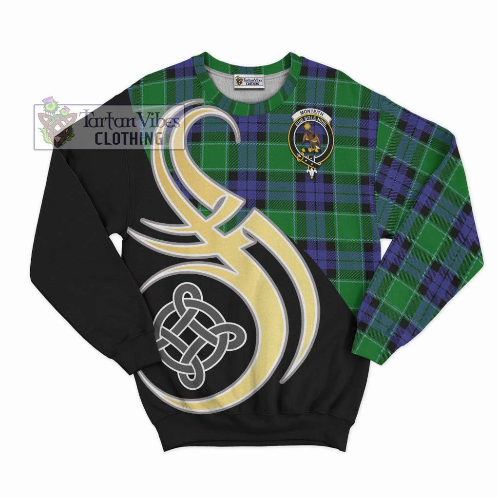 Monteith Tartan Sweatshirt with Family Crest and Celtic Symbol Style - Tartan Vibes Clothing