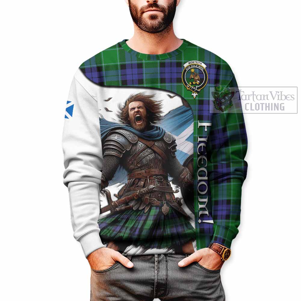 Tartan Vibes Clothing Monteith Crest Tartan Sweatshirt Inspired by the Freedom of Scottish Warrior