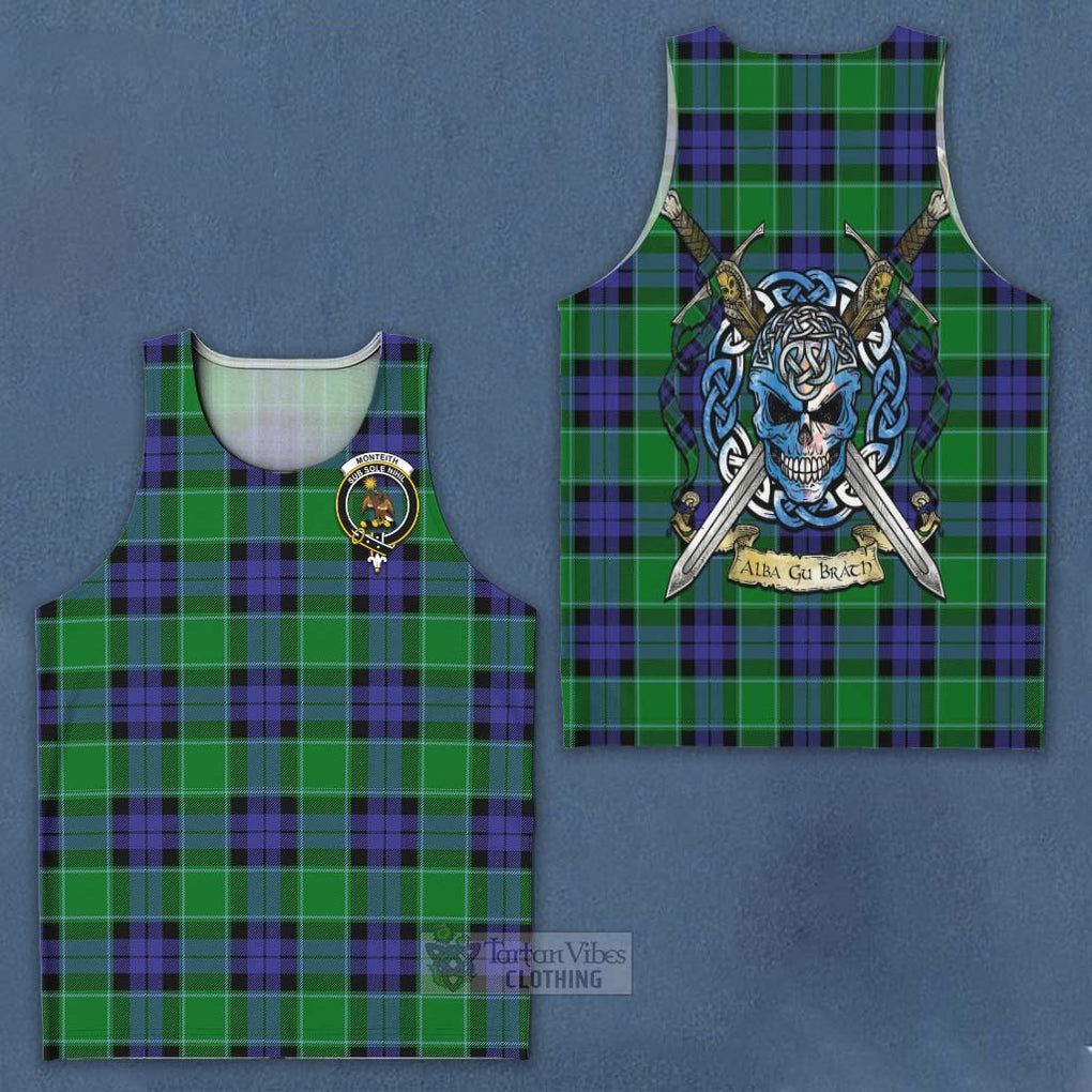 Monteith Tartan Men's Tank Top with Family Crest Celtic Skull Style - Tartan Vibes Clothing