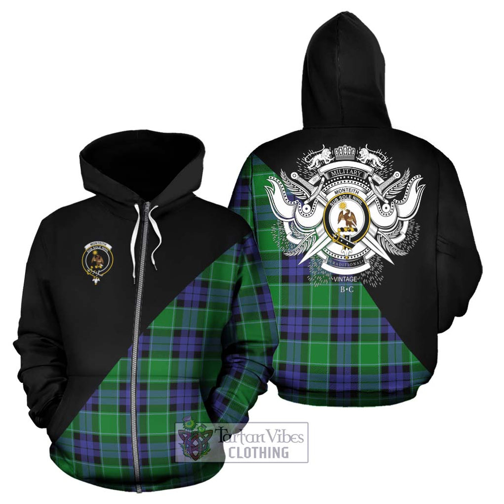 Monteith Tartan Hoodie with Family Crest and Military Logo Style - Tartan Vibes Clothing