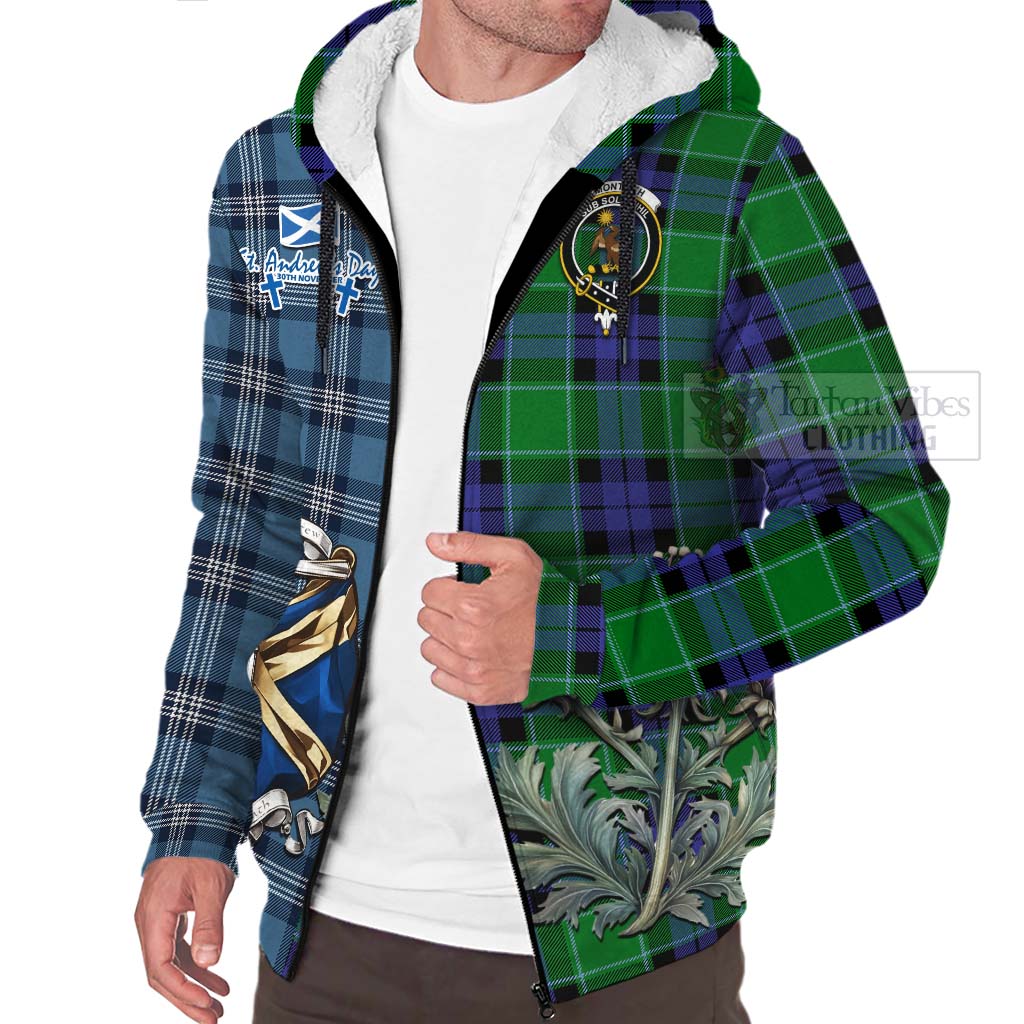 Monteith Tartan Sherpa Hoodie Happy St. Andrew's Day Half Tartan Style Unisex - Tartan Vibes Clothing