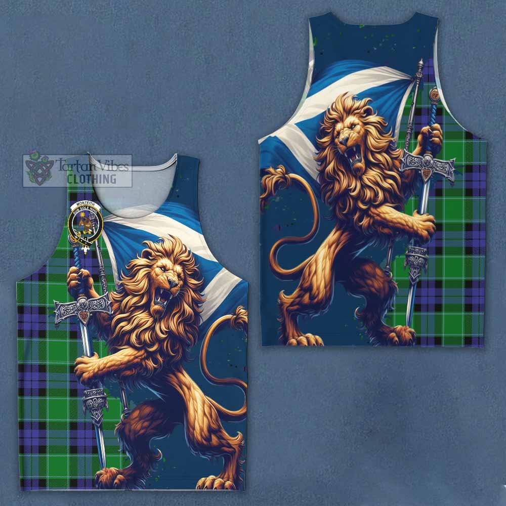 Monteith Tartan Family Crest Men's Tank Top with Scottish Majestic Lion - Tartan Vibes Clothing