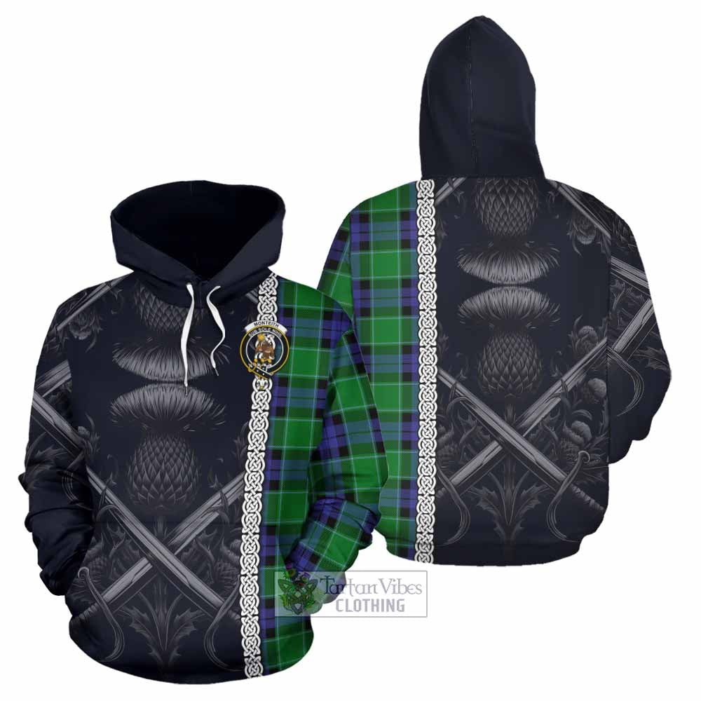 Monteith Tartan Hoodie with Family Crest Cross Sword Thistle Celtic Vibes - Tartan Vibes Clothing