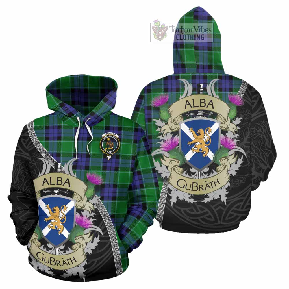 Monteith Tartan Family Crest Hoodie Lion Rampant Royal Thistle Shield Celtic Inspired - Tartan Vibes Clothing