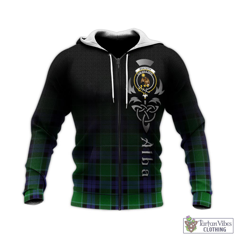 Monteith Tartan Knitted Hoodie Featuring Alba Gu Brath Family Crest Celtic Inspired - Tartan Vibes Clothing
