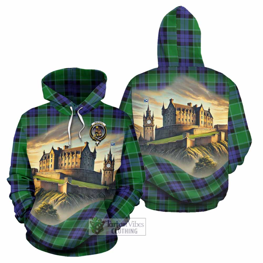 Monteith Tartan Family Crest Hoodie with Scottish Ancient Castle Style - Tartan Vibes Clothing