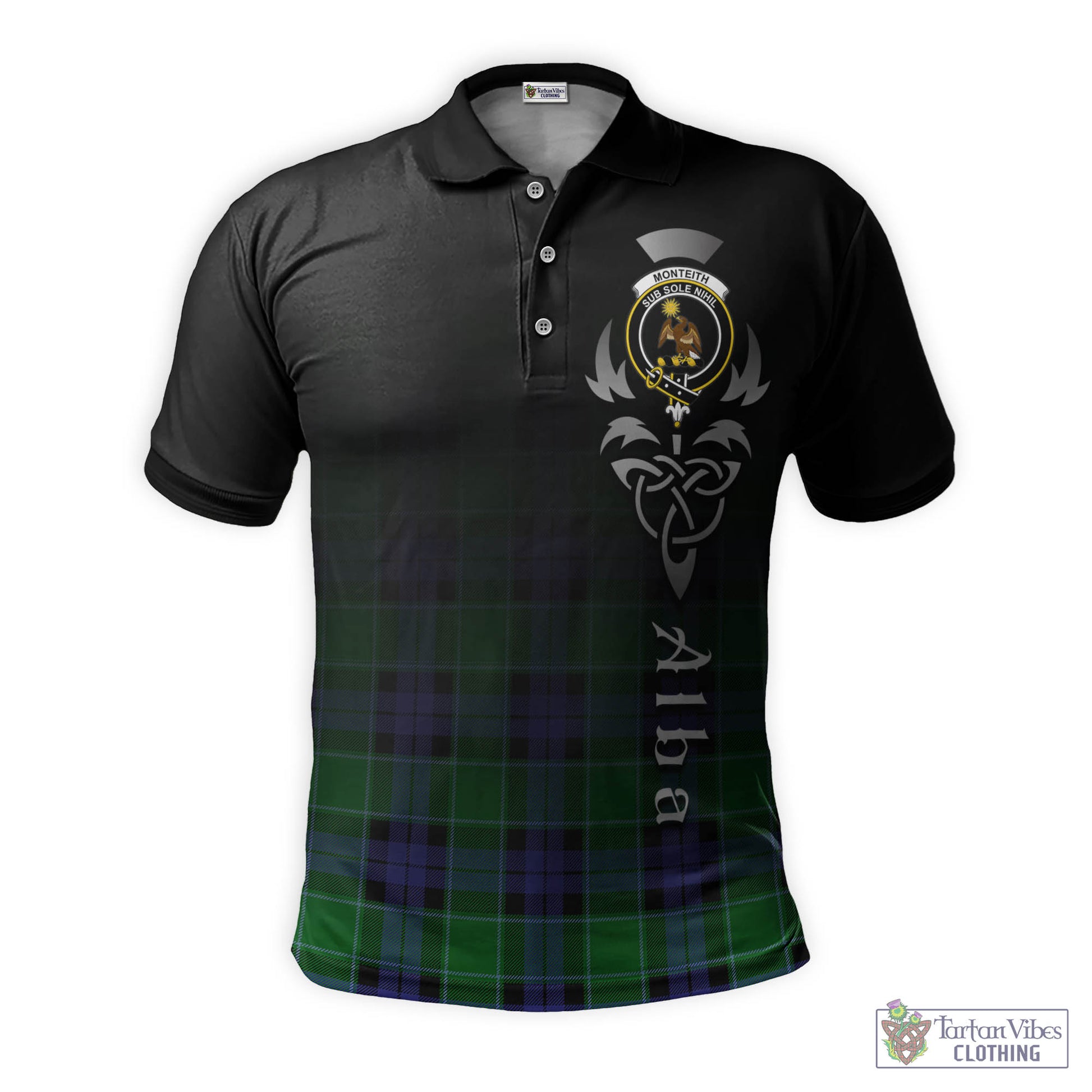 Monteith Tartan Polo Shirt Featuring Alba Gu Brath Family Crest Celtic Inspired - Tartan Vibes Clothing
