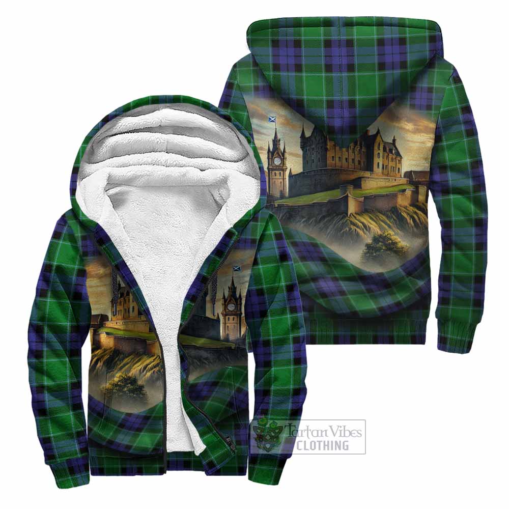 Monteith Tartan Family Crest Sherpa Hoodie with Scottish Ancient Castle Style Unisex - Tartan Vibes Clothing