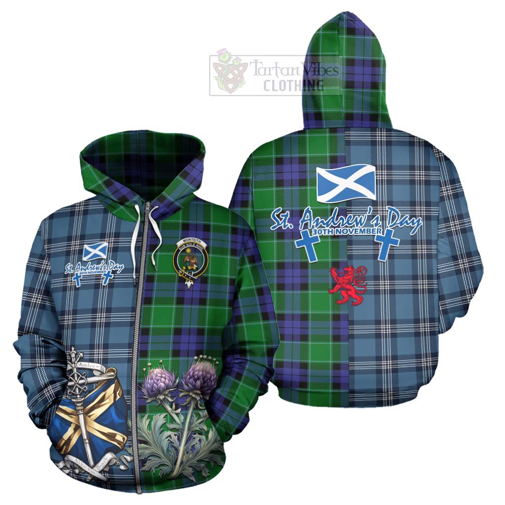 Monteith Tartan Hoodie Happy St. Andrew's Day Half Tartan Style - Tartan Vibes Clothing