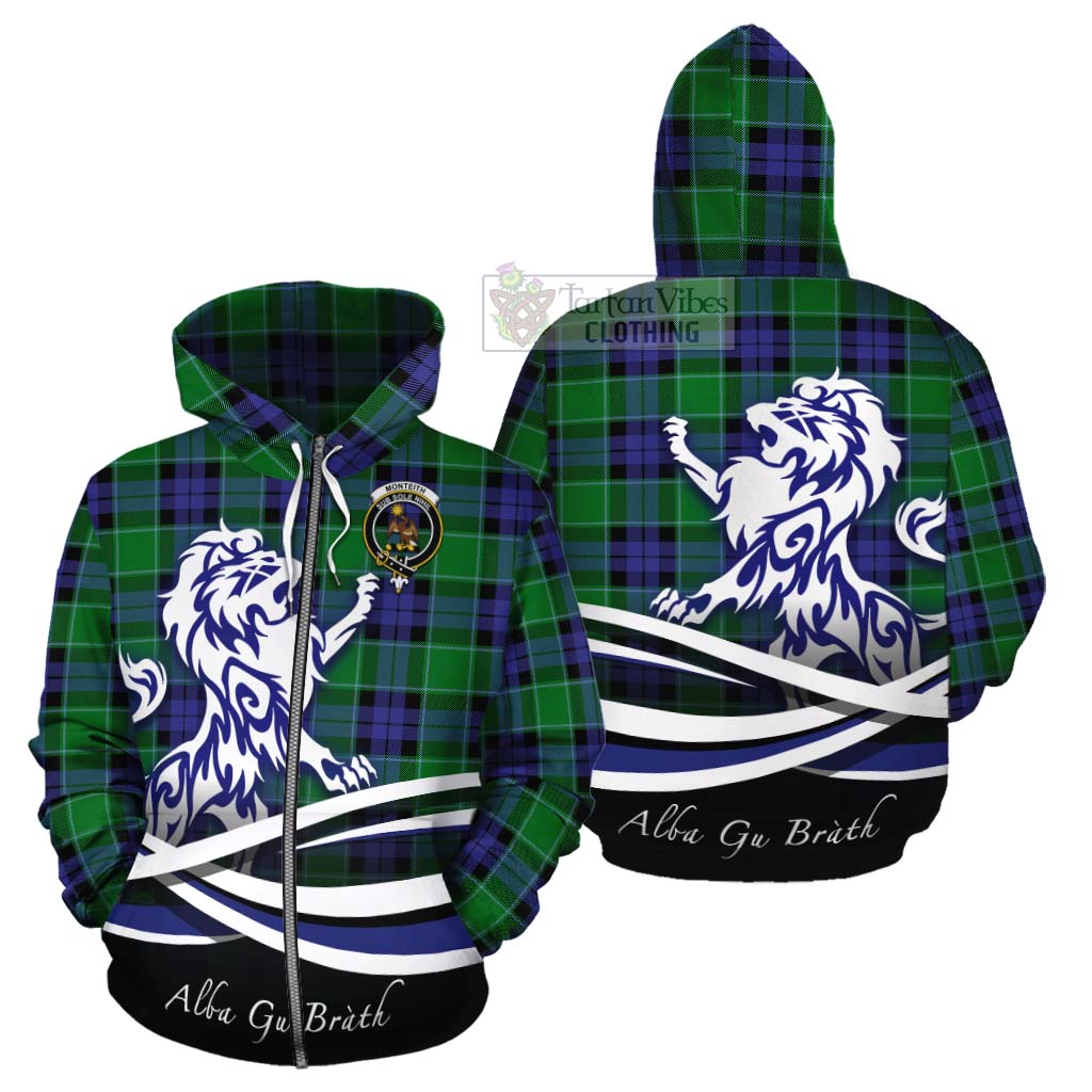 Monteith Tartan Cotton Hoodie with Alba Gu Brath Regal Lion Emblem - Tartan Vibes Clothing