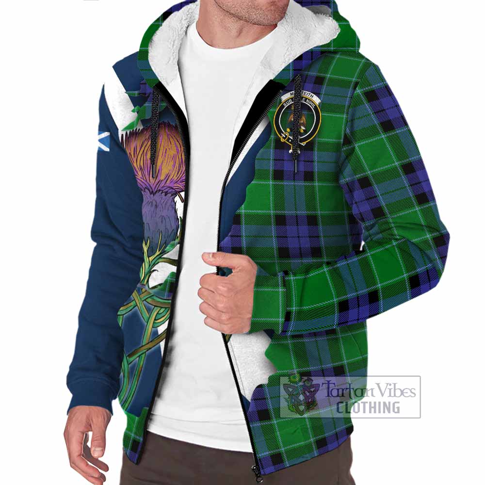 Tartan Vibes Clothing Monteith Tartan Family Crest Sherpa Hoodie Scottish Thistle Celtic Inspired