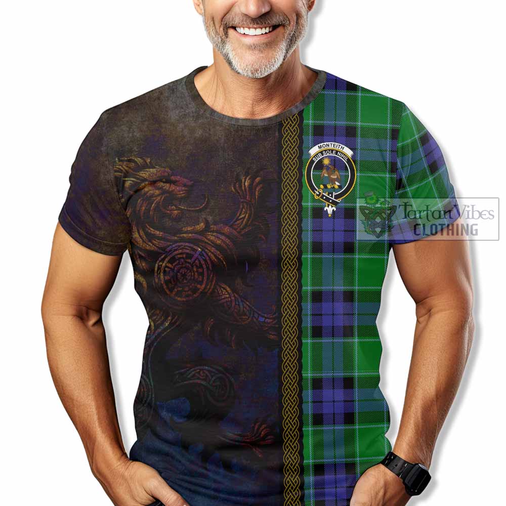 Monteith Tartan Family Crest T-Shirt Alba Gu Brath Be Brave Lion Ancient Style - Tartan Vibes Clothing