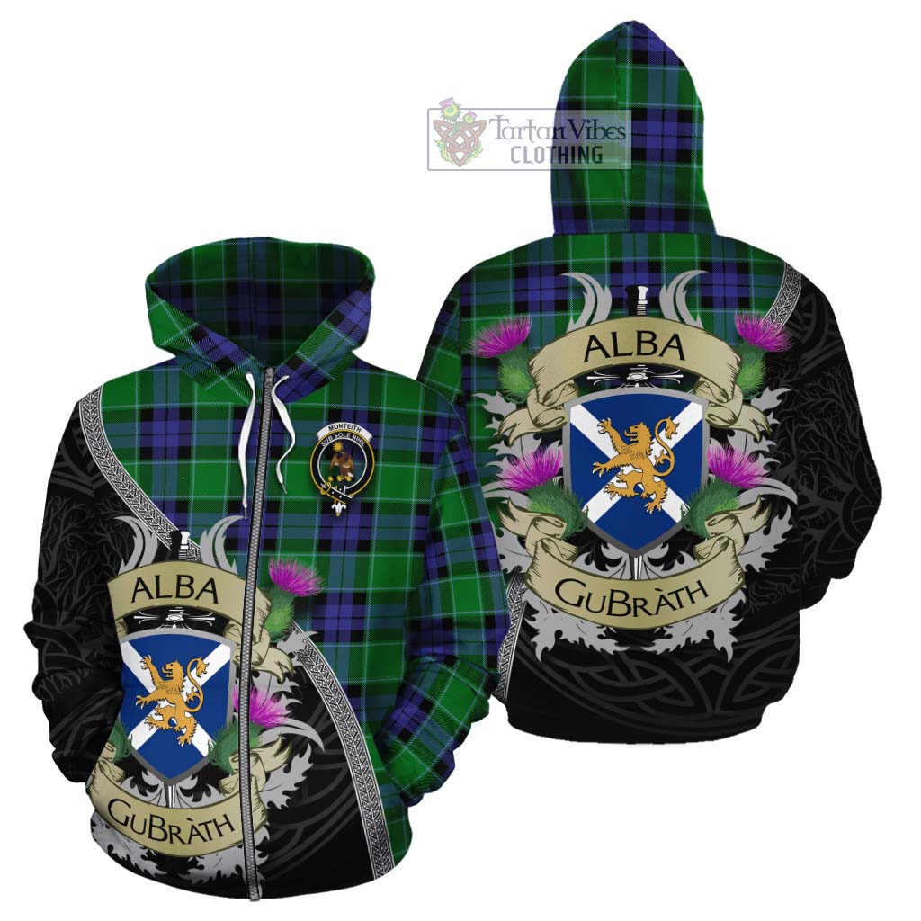 Monteith Tartan Family Crest Cotton Hoodie Lion Rampant Royal Thistle Shield Celtic Inspired Zip Hoodie - Tartan Vibes Clothing