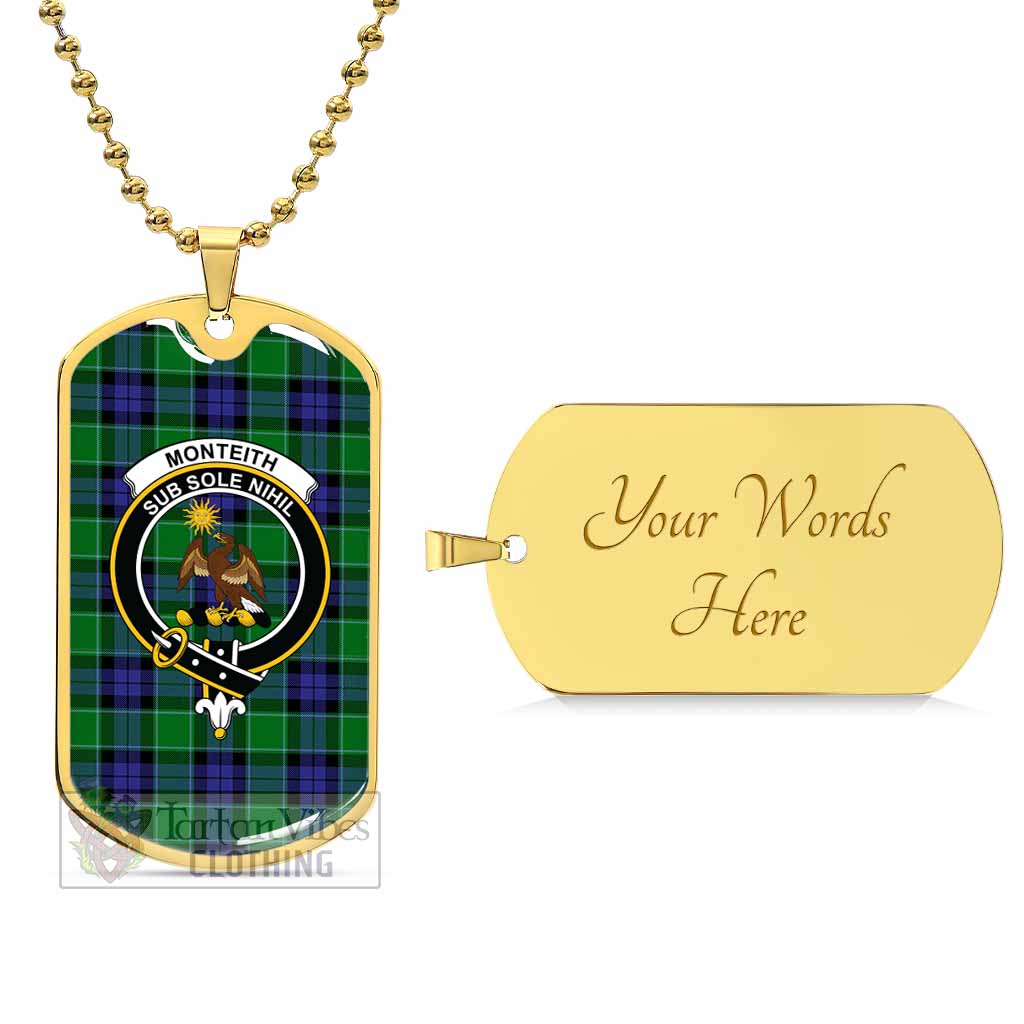 Monteith Tartan Dog Tag Necklace with Family Crest Gold Yes - Tartan Vibes Clothing
