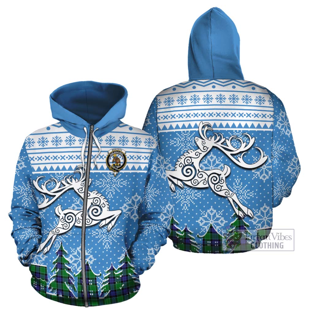 Monteith Clan Christmas Cotton Hoodie Celtic Reindeer Style - Tartan Vibes Clothing